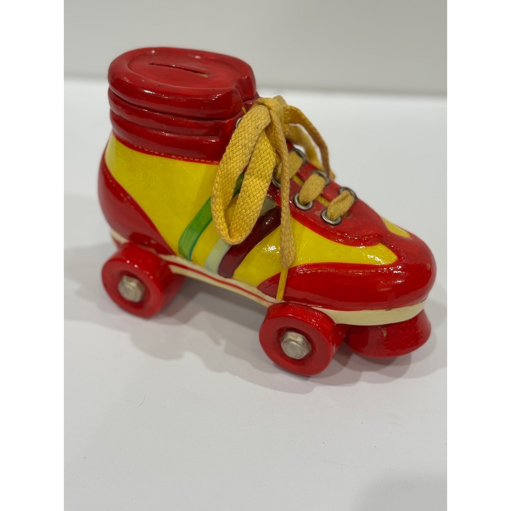 Vintage Red Yellow Roller Skate Coin Bank Piggy Bank Retro Decor